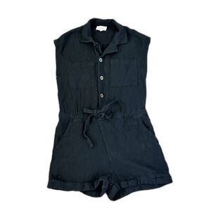 BOHME Brand Linen Blend Waist Tie Romper Women's Size Small